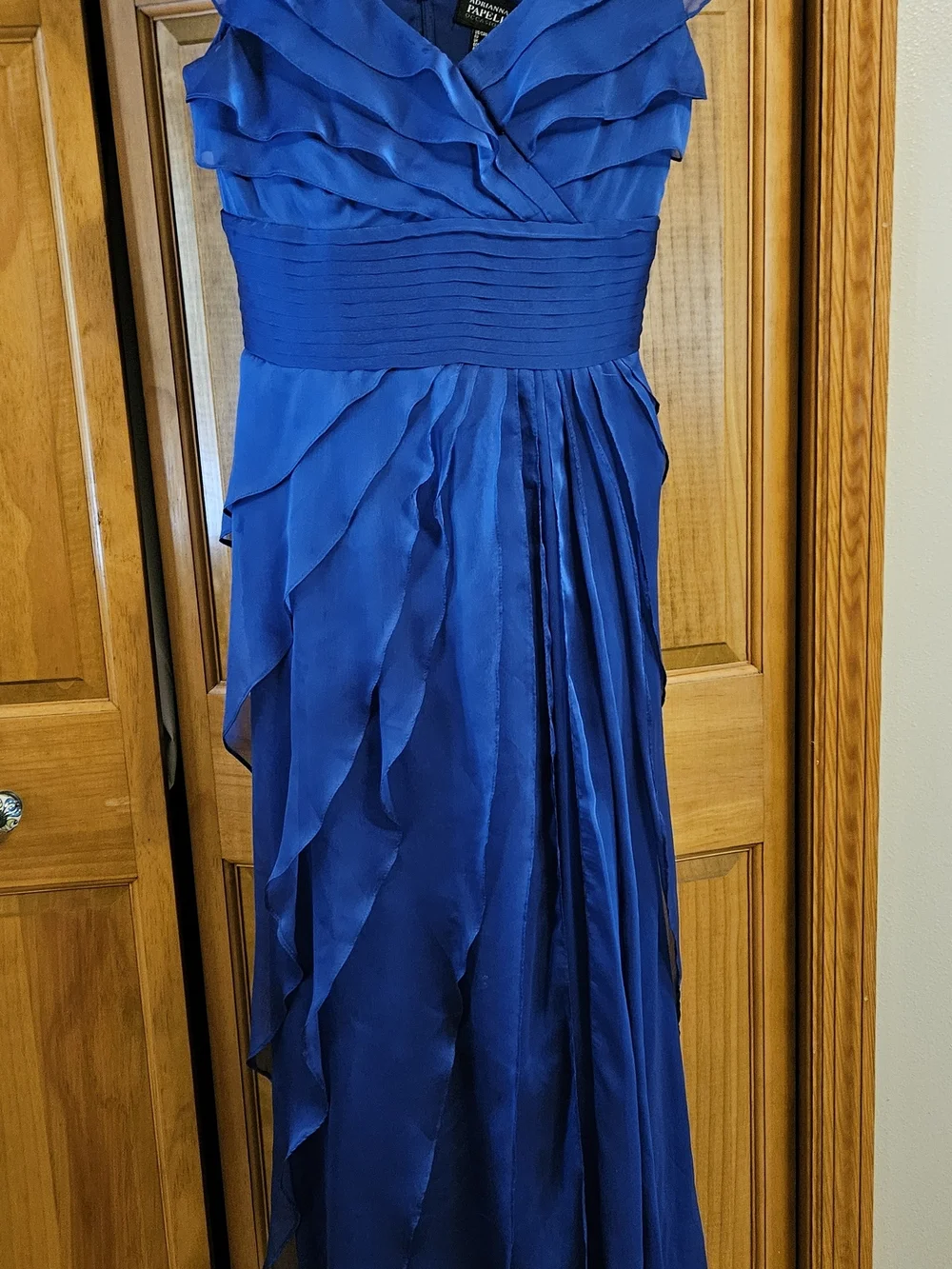 Adrianna Papell Royal Blue Ruffled Maxi Dress